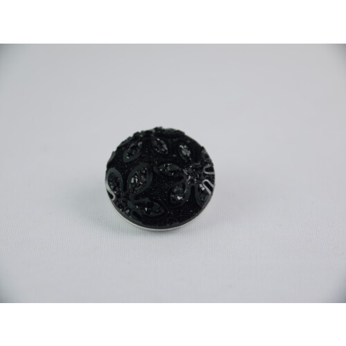 Druckknopf Blume Glitzer Anthrazit - Schwarz 18mm