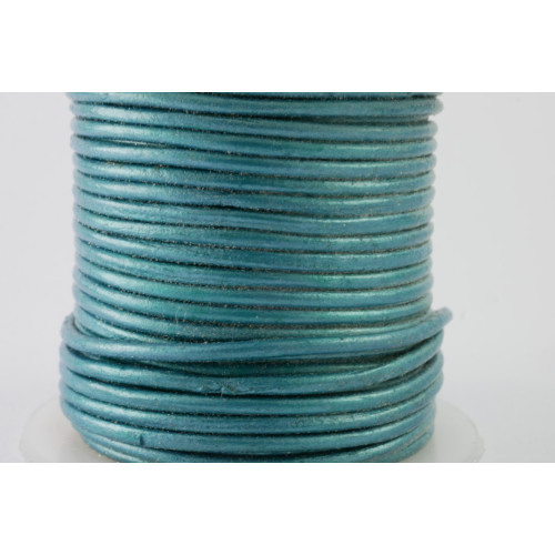 Leder 2mm Meeresblau Metallic 25m Rolle